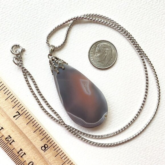 Botswana Agate 2โ Teardrop Pendant with 18โ Durable Silvertone Chain LOVELY - Picture 3 of 4